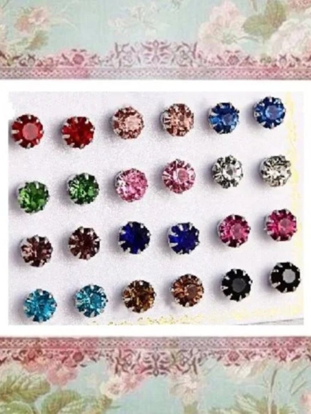 12 Pair~  Silver ~ Colorful Crystal Assortment Earrings ~ ER-2003